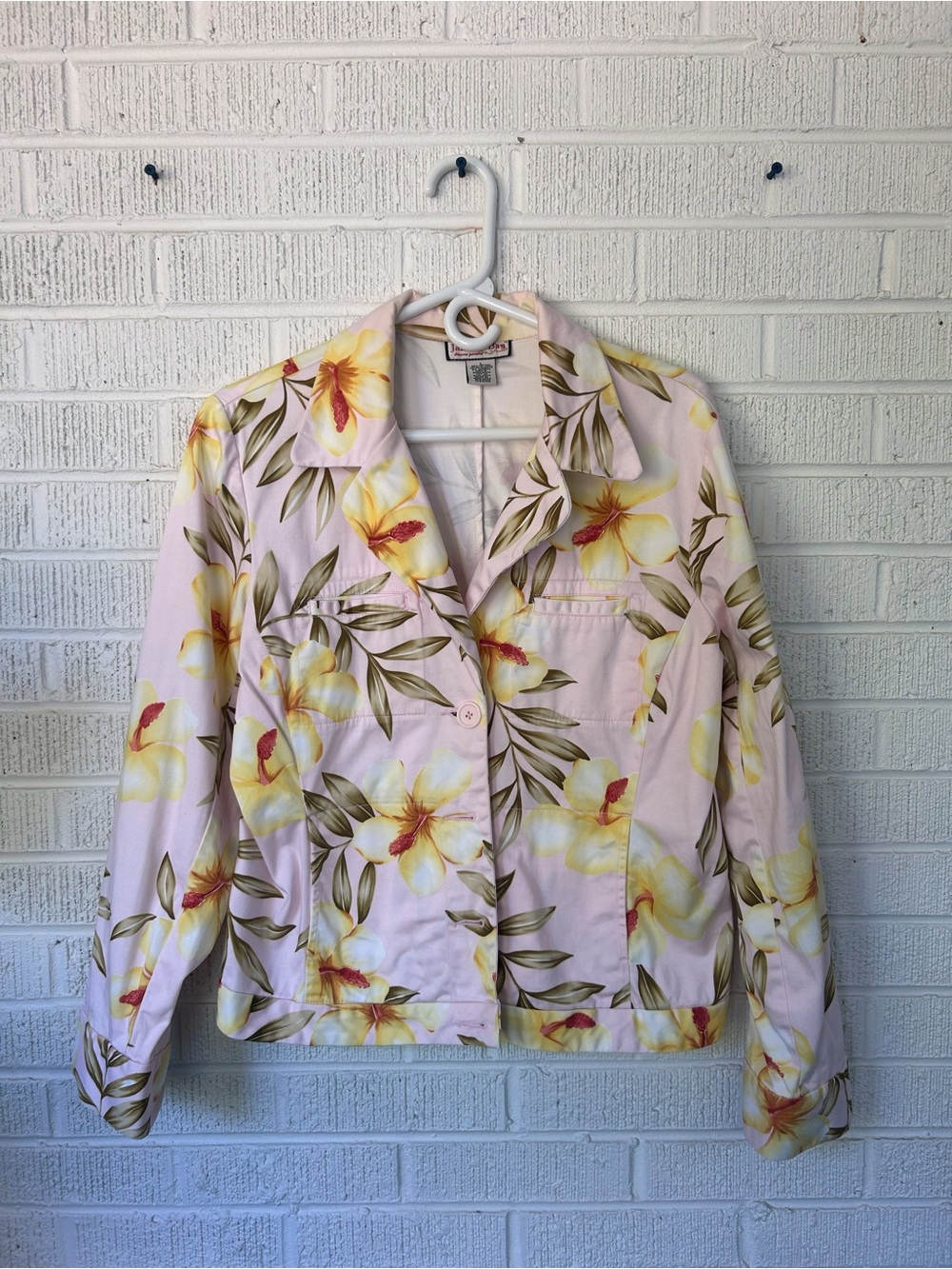 Floral Pink Yellow Hibiscus Tropical Hawaiian Print Women’s Jacket Jamaica Bay
